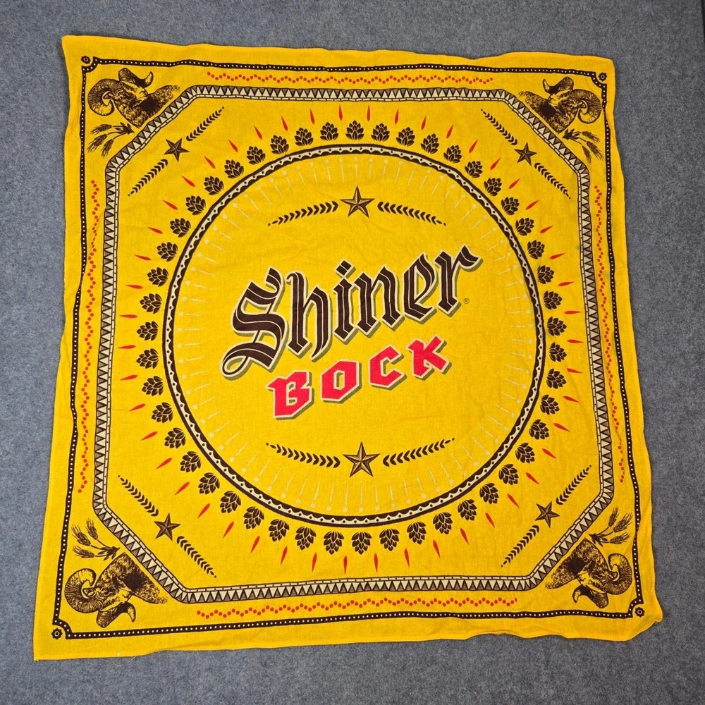 Shiner Bock Bandana Yellow Brewery Logo Ram Hops Graphic Neckerchief 21x21